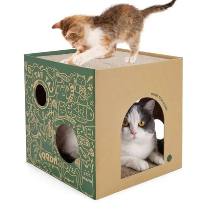 Customizable 3-in-1 Cardboard Cat House with Scratcher Boards-Cat House and Scratcher-Kraft-2-Colydia