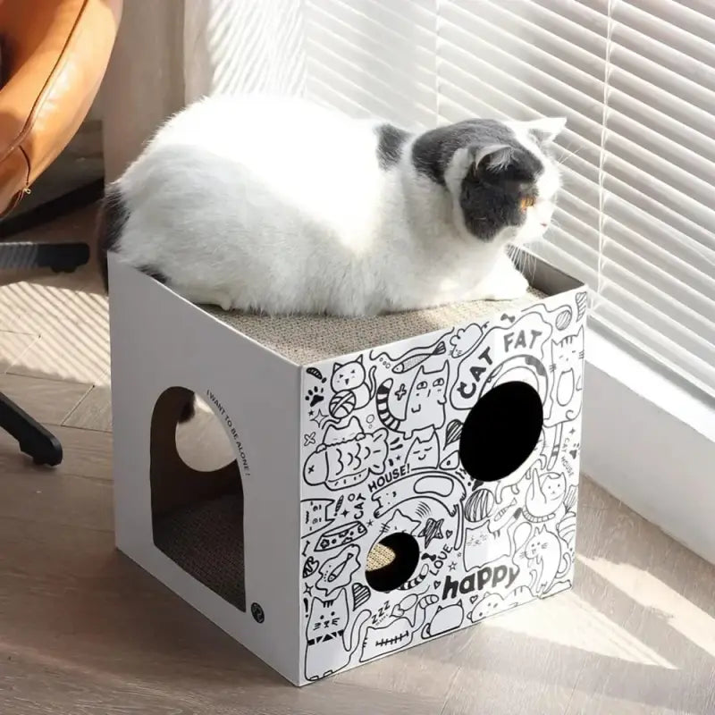 Customizable 3-in-1 Cardboard Cat House with Scratcher Boards-Cat House and Scratcher-7-Colydia