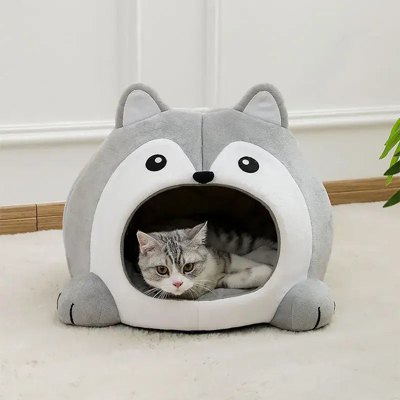 Kitten-Shaped Indoor Cat Cabin with Plush and PP Cotton Comfort-Indoor Cat Bed/House-S (32x32x30 cm)-1-Colydia