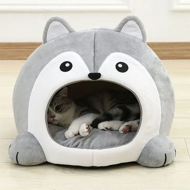 Kitten-Shaped Indoor Cat Cabin with Plush and PP Cotton Comfort-Indoor Cat Bed/House-3-Colydia