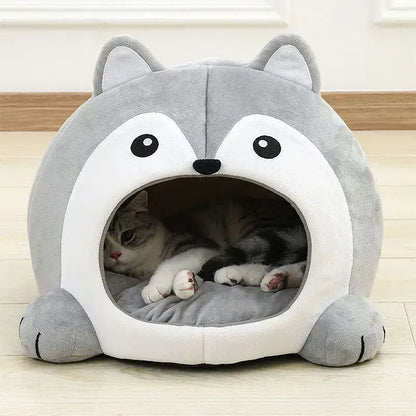 Kitten-Shaped Indoor Cat Cabin with Plush and PP Cotton Comfort-Indoor Cat Bed/House-3-Colydia