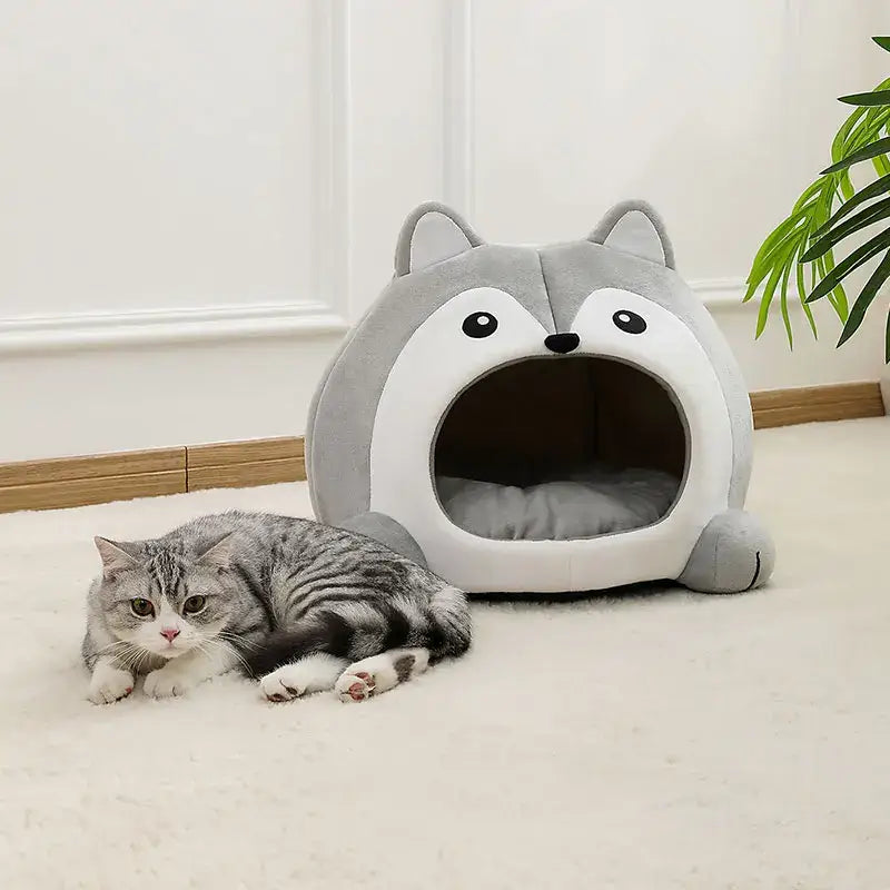 Kitten-Shaped Indoor Cat Cabin with Plush and PP Cotton Comfort-Indoor Cat Bed/House-2-Colydia