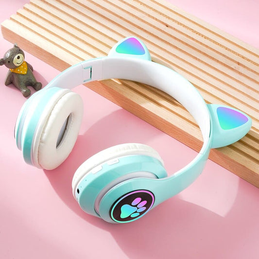 Bluetooth Cat Ear Headphones with LED Lights and Mic, 10hr Playtime-Bluetooth Headphones-Green-1-Colydia