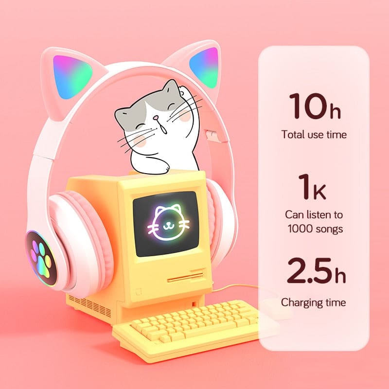 Bluetooth Cat Ear Headphones with LED Lights and Mic, 10hr Playtime-Bluetooth Headphones-7-Colydia