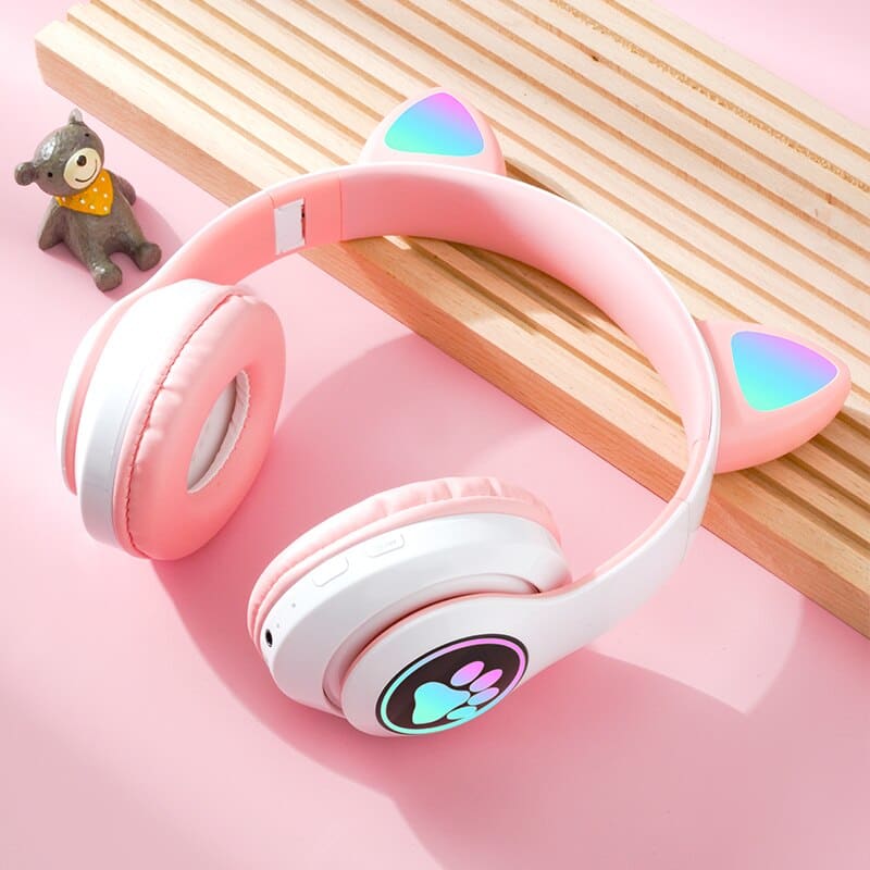 Bluetooth Cat Ear Headphones with LED Lights and Mic, 10hr Playtime-Bluetooth Headphones-Pink-4-Colydia