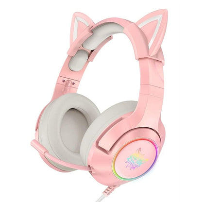 Charming Kawaii Cat Ear Gaming Headset with Detachable Ears-Gaming Headset-Pink-8-Colydia