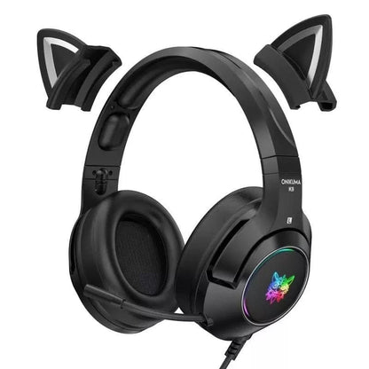 Charming Kawaii Cat Ear Gaming Headset with Detachable Ears-Gaming Headset-Black-6-Colydia