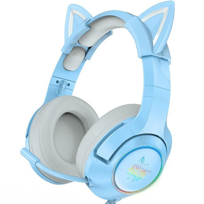 Charming Kawaii Cat Ear Gaming Headset with Detachable Ears-Gaming Headset-Sky Blue-9-Colydia