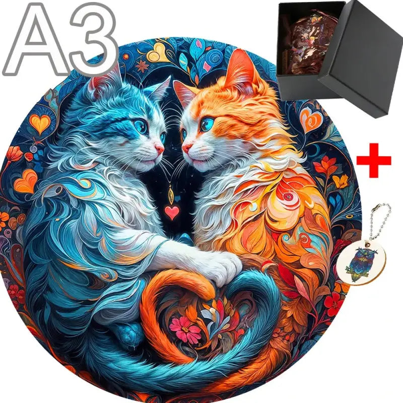 Romantic Wooden Cat Puzzle - Mandala Design for Puzzle Lovers-Wooden Cat Puzzle-A3 (28x28 cm)-6-Colydia