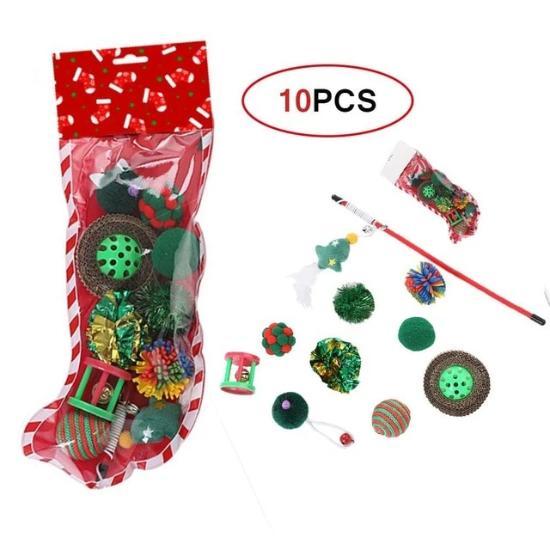 Holiday Cat Stocking with 10 Engaging Toys for Festive Feline Fun-Cat Holiday Toy Set-5-Colydia