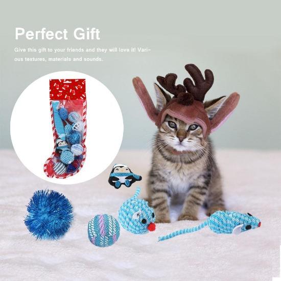 Holiday Cat Stocking with 10 Engaging Toys for Festive Feline Fun-Cat Holiday Toy Set-2-Colydia