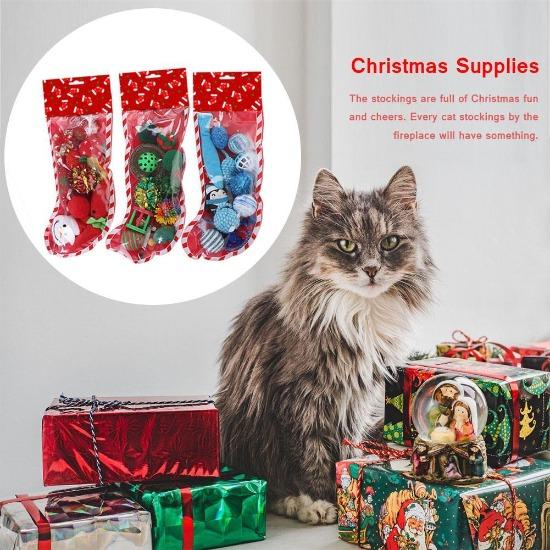 Holiday Cat Stocking with 10 Engaging Toys for Festive Feline Fun-Cat Holiday Toy Set-1-Colydia