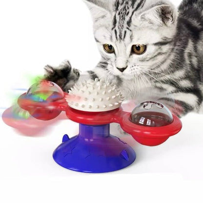 Engaging Cat Fidget Spinner Toy with Treats and Suction Base-Cat Interactive Toy-Red/Blue-9-Colydia