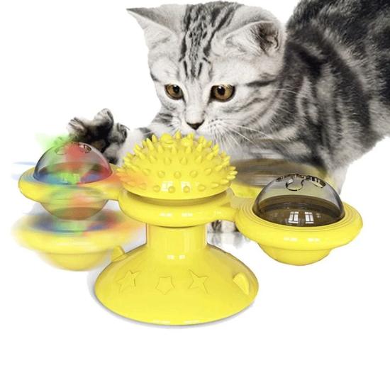 Engaging Cat Fidget Spinner Toy with Treats and Suction Base-Cat Interactive Toy-Yellow-4-Colydia