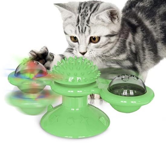 Engaging Cat Fidget Spinner Toy with Treats and Suction Base-Cat Interactive Toy-Green-2-Colydia