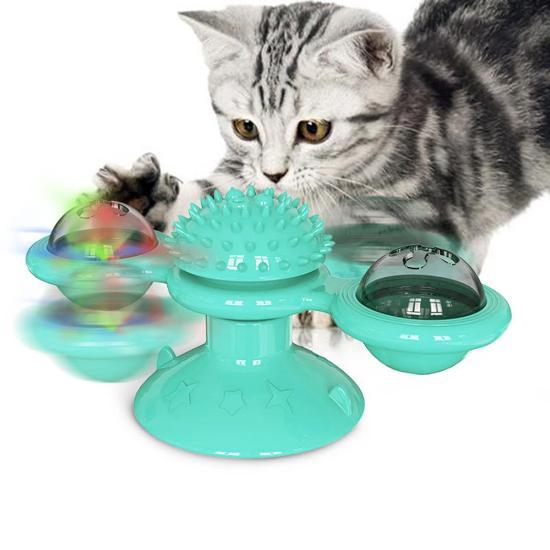 Engaging Cat Fidget Spinner Toy with Treats and Suction Base-Cat Interactive Toy-Blue-1-Colydia