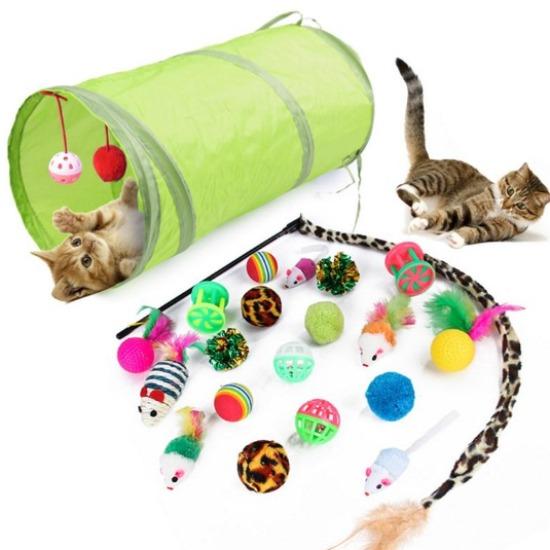 Playful Cat Tunnel & 20 Toy Pack: Ultimate Feline Entertainment-Cat Toy Bundle-1-Colydia