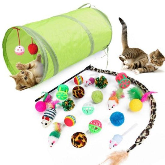 Playful Cat Tunnel & 20 Toy Pack: Ultimate Feline Entertainment-Cat Toy Bundle-1-Colydia