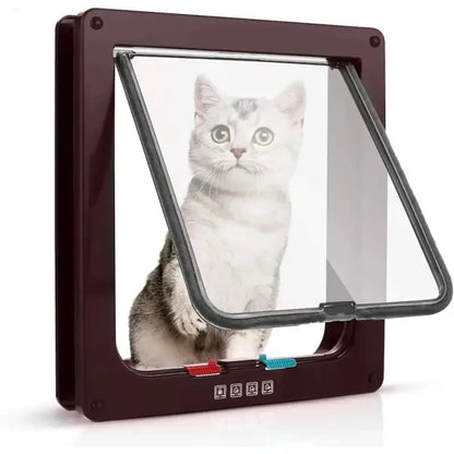 Large PVC Door Cat Flap with Four Lock Modes & Easy Install-Cat Flap-Brown-S (19.7x19x2 cm)-3-Colydia