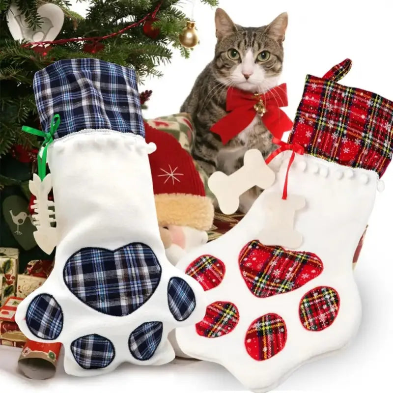 Paw-Shaped Christmas Stocking for Cats - Festive Pet Gift Holder-Pet Christmas Stocking-1-Colydia