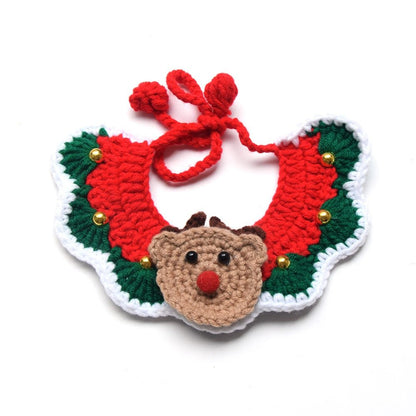 Festive Knitted Pet Bibs for Christmas, Cozy & Size Adjustable-Festive Pet Bibs-Reindeer-XS-5-Colydia