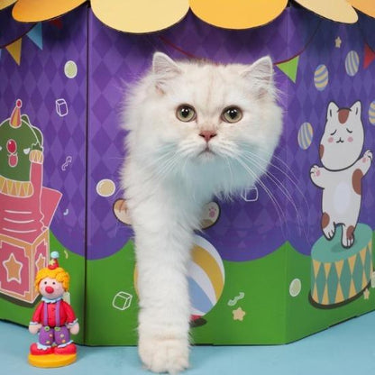 Colorful Circus Tent with Scratcher & Toys for Cats' Playful Adventure-Cat Scratching Post and Play Tent-8-Colydia