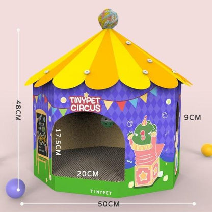 Colorful Circus Tent with Scratcher & Toys for Cats' Playful Adventure-Cat Scratching Post and Play Tent-4-Colydia