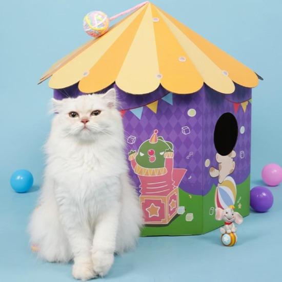 Colorful Circus Tent with Scratcher & Toys for Cats' Playful Adventure-Cat Scratching Post and Play Tent-2-Colydia