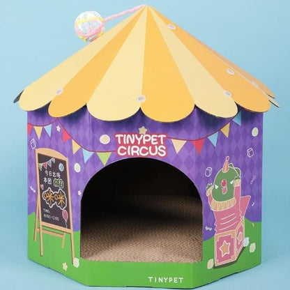 Colorful Circus Tent with Scratcher & Toys for Cats' Playful Adventure-Cat Scratching Post and Play Tent-3-Colydia