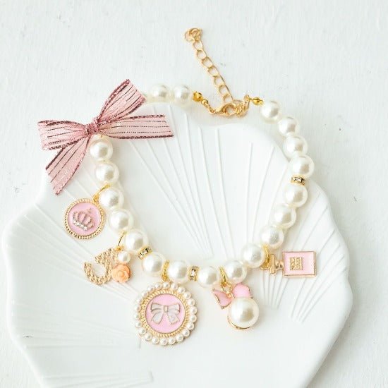 Adorable Pet Pearl Necklace with Charms - Fashion Accessory-Pet Fashion Accessory-Pink-S-2-Colydia