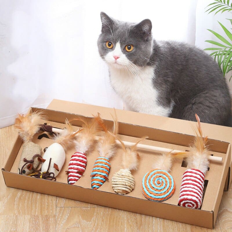 Delightful Feather and Sisal Cat Toy Gift Set - 7 Exclusive Toys-Cat Toy Gift Set-7 cat toys-1-Colydia