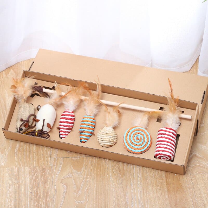 Delightful Feather and Sisal Cat Toy Gift Set - 7 Exclusive Toys-Cat Toy Gift Set-7 cat toys-11-Colydia