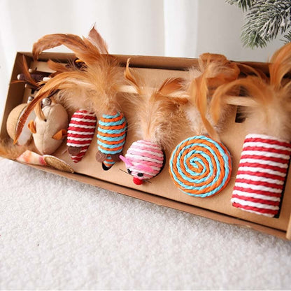 Delightful Feather and Sisal Cat Toy Gift Set - 7 Exclusive Toys-Cat Toy Gift Set-7 cat toys-2-Colydia