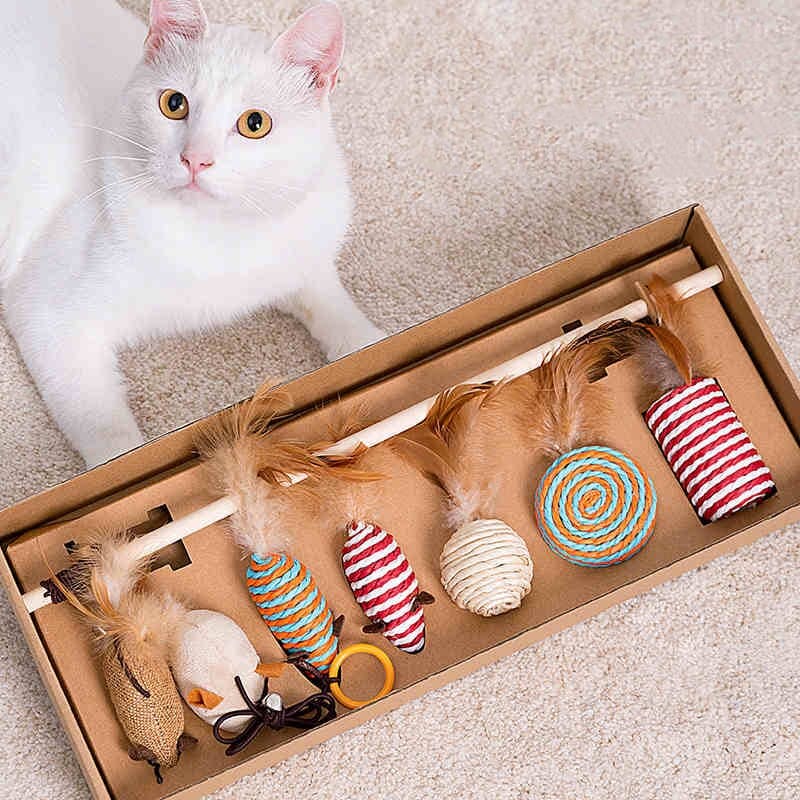 Delightful Feather and Sisal Cat Toy Gift Set - 7 Exclusive Toys-Cat Toy Gift Set-7 cat toys-5-Colydia