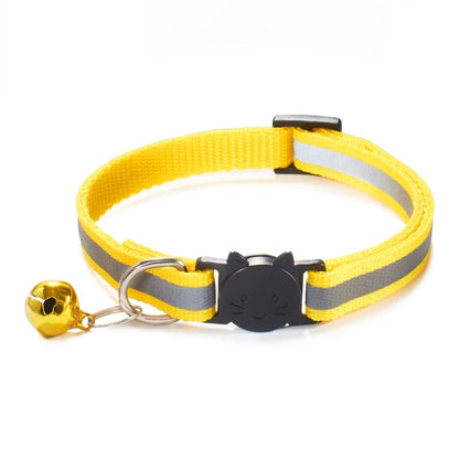 Reflective Adjustable Cat Collar with Removable Bell, Nylon Safety-Cat Collar-Yellow-2-Colydia