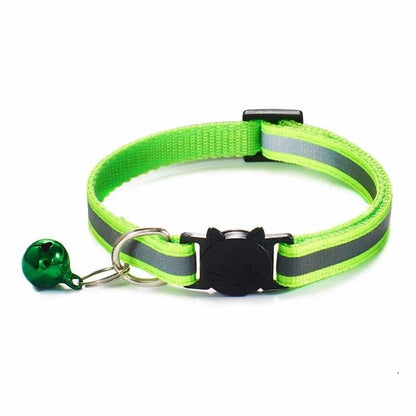 Reflective Adjustable Cat Collar with Removable Bell, Nylon Safety-Cat Collar-Green-5-Colydia