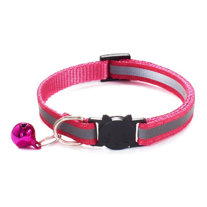 Reflective Adjustable Cat Collar with Removable Bell, Nylon Safety-Cat Collar-Pink-3-Colydia