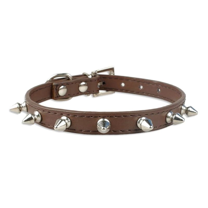 Stylish Faux Leather Spiked Cat Collar with Safety Elastic-Faux Leather Cat Collar-Brown-XS (20-25cm)-2-Colydia