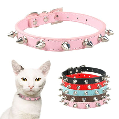 Stylish Faux Leather Spiked Cat Collar with Safety Elastic-Faux Leather Cat Collar-1-Colydia