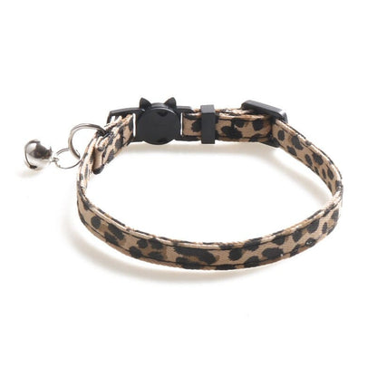 Adjustable Leopard Print Cat Collar with Bell & Safety Buckle-Cat Collar-Beige Leopard-280mm x 10mm-4-Colydia