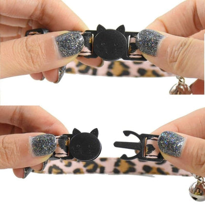 Adjustable Leopard Print Cat Collar with Bell & Safety Buckle-Cat Collar-7-Colydia