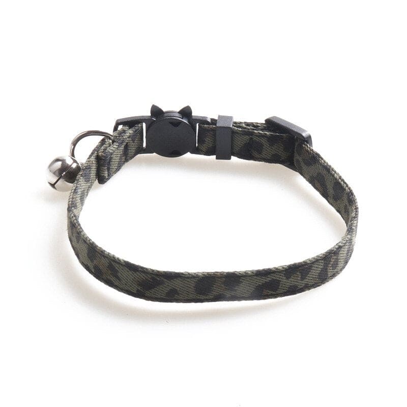 Adjustable Leopard Print Cat Collar with Bell & Safety Buckle-Cat Collar-Khaki Leopard-280mm x 10mm-6-Colydia