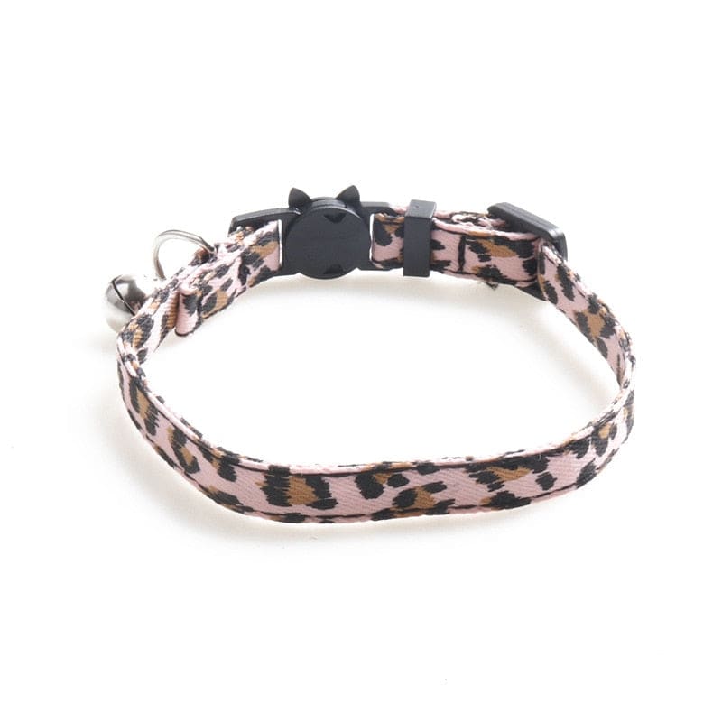 Adjustable Leopard Print Cat Collar with Bell & Safety Buckle-Cat Collar-White Leopard-280mm x 10mm-5-Colydia