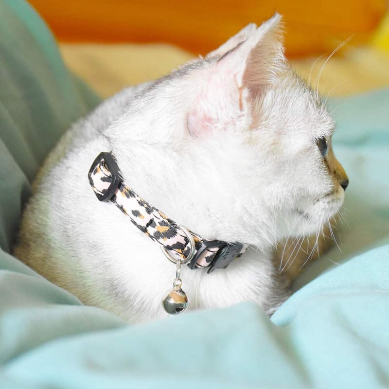 Adjustable Leopard Print Cat Collar with Bell & Safety Buckle-Cat Collar-2-Colydia