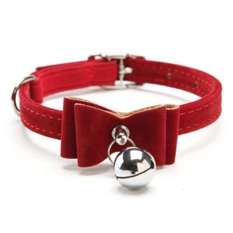 Adjustable Velvet Cat Collar with Bow Tie and Bell-Adjustable Cat Collar-Red-S-3-Colydia