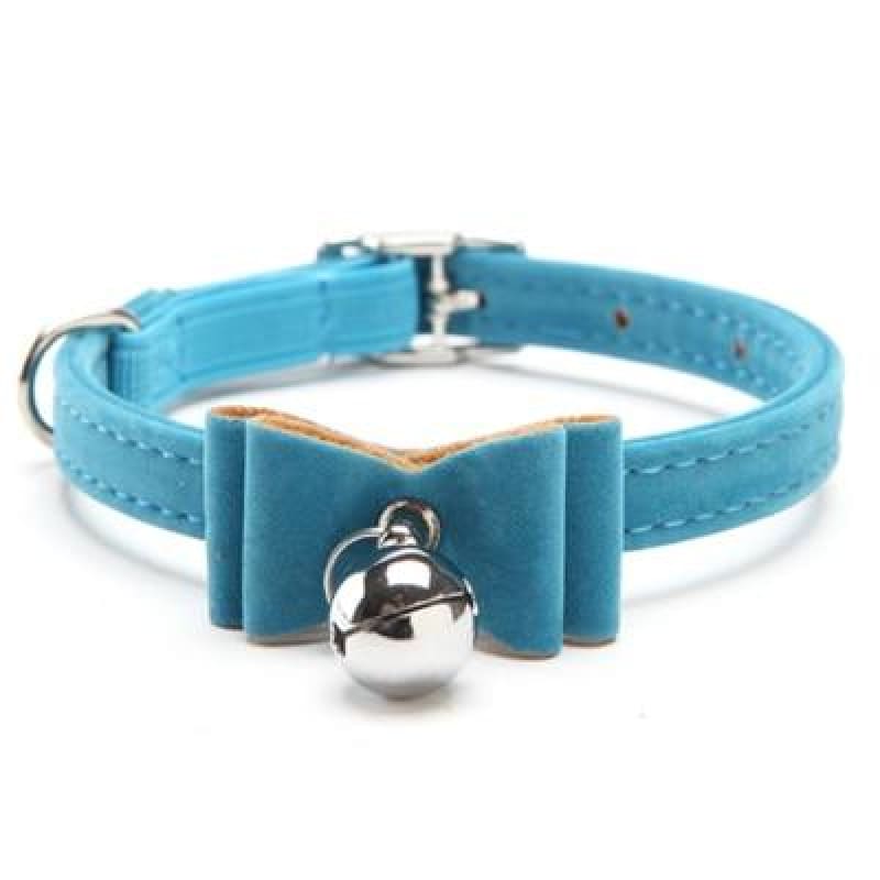 Adjustable Velvet Cat Collar with Bow Tie and Bell-Adjustable Cat Collar-Blue-S-4-Colydia