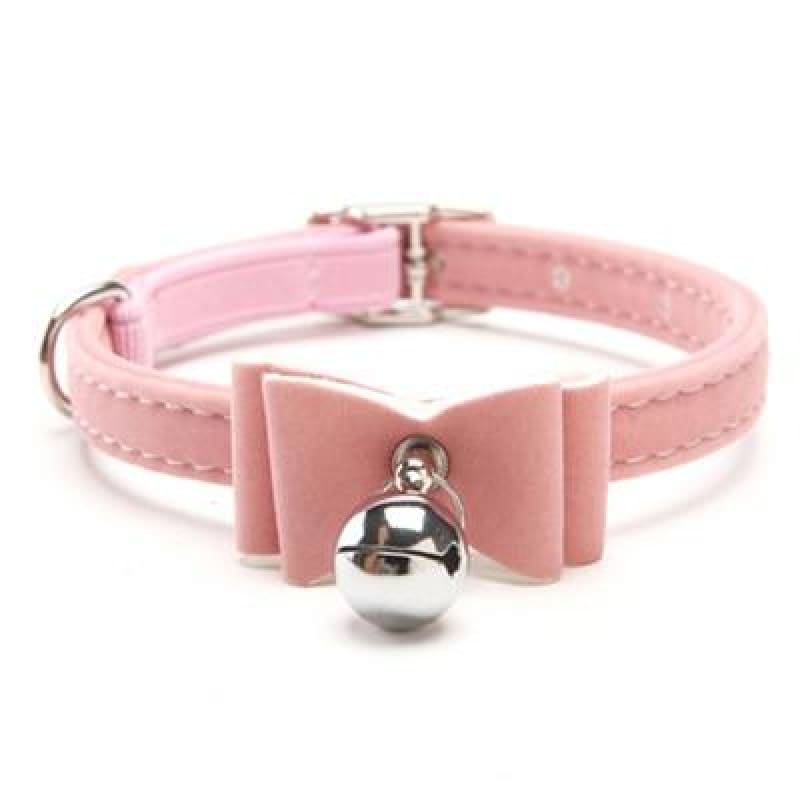 Adjustable Velvet Cat Collar with Bow Tie and Bell-Adjustable Cat Collar-Pink-S-5-Colydia