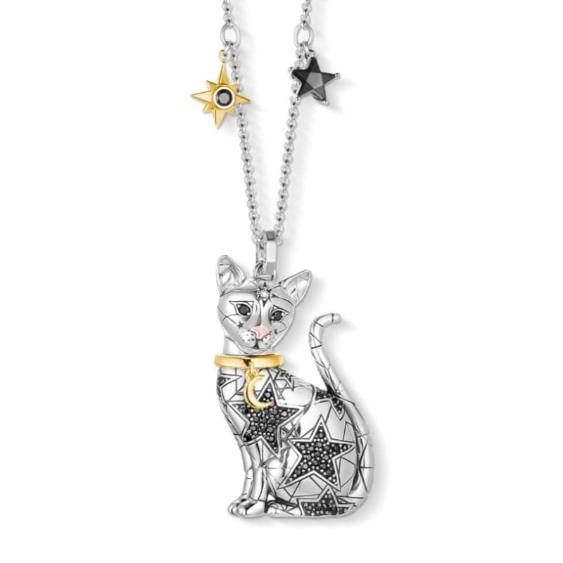 925 Silver Cat Pendant Necklace with Multicolored Gemstones-Cat Pendant Necklace-1-Colydia