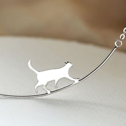 925 Silver Cat Pendant Necklace with Walking Kitten Design for Women-Cat Pendant Necklace-3-Colydia