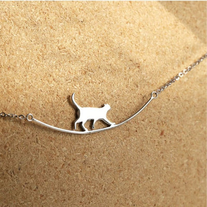 925 Silver Cat Pendant Necklace with Walking Kitten Design for Women-Cat Pendant Necklace-1-Colydia